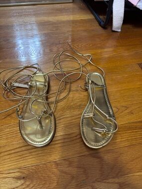 Gold Lace-Up Toe-Ring Sandals